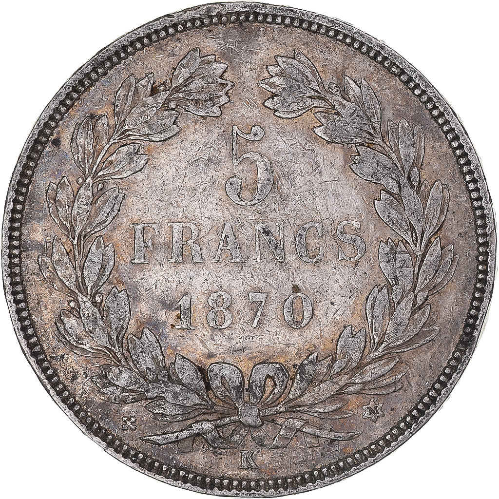 Coin, France, Cérès, 5 Francs, 1870, Bordeaux, M at 12 o'clock, EF(40-45)