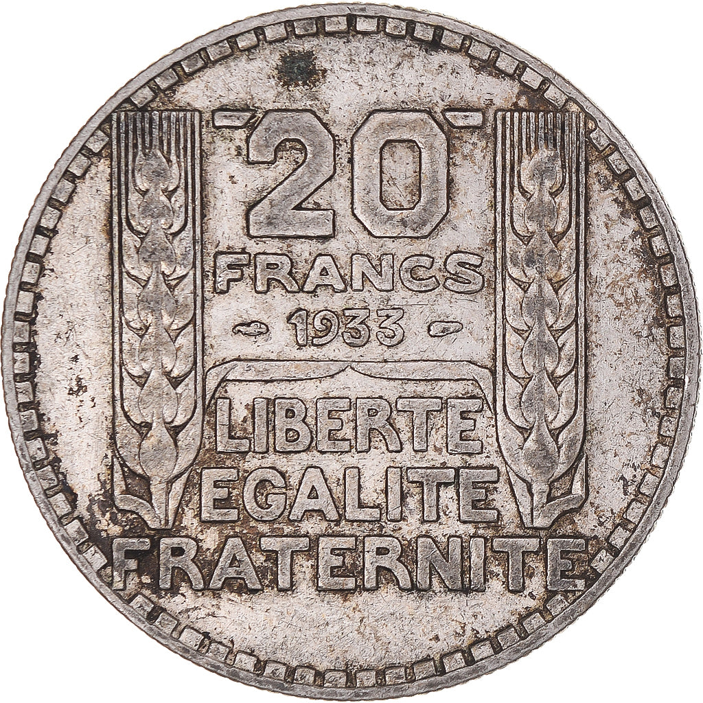 Moneda, Francia, Turin, 20 Francs, 1933, Paris, Rameaux longs, MBC, Plata