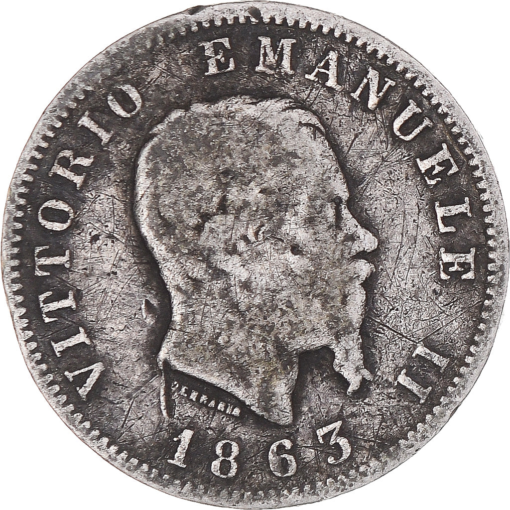 Moneta, Italia, Vittorio Emanuele II, Lira, 1863, Milan, MB, Argento, KM:5a.1
