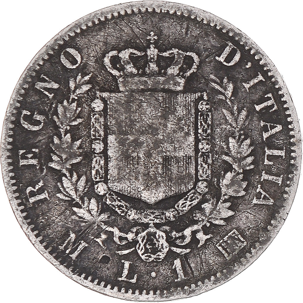 Moneta, Italia, Vittorio Emanuele II, Lira, 1863, Milan, MB, Argento, KM:5a.1