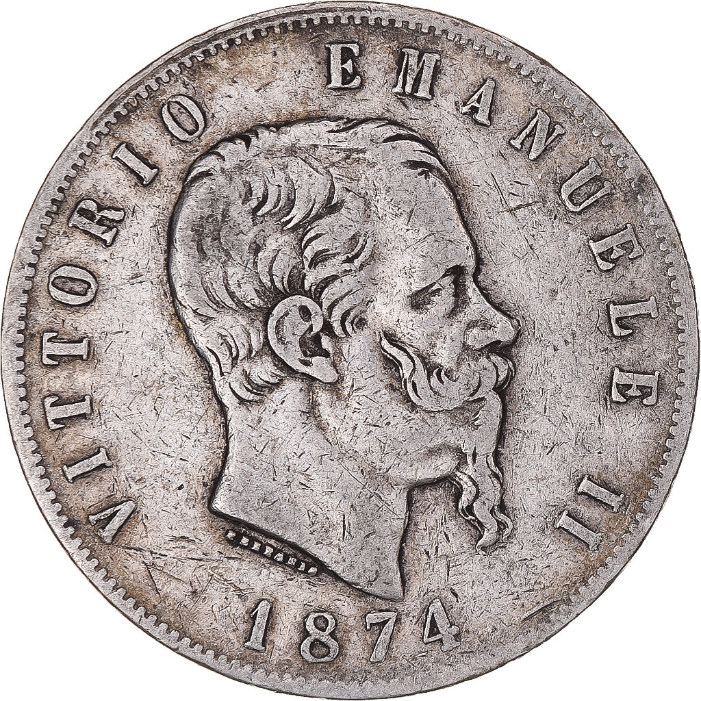 Monnaie, Italie, Vittorio Emanuele II, 5 Lire, 1874, Milan, TB+, Argent, KM:8.3