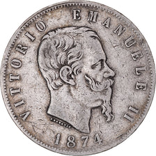 Monnaie, Italie, Vittorio Emanuele II, 5 Lire, 1874, Milan, TB+, Argent, KM:8.3