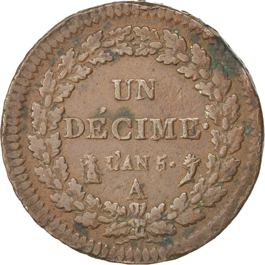 Monnaie, France, Dupré, Decime, 1796, Paris, TTB, Bronze, KM:644.1, Gadoury:187