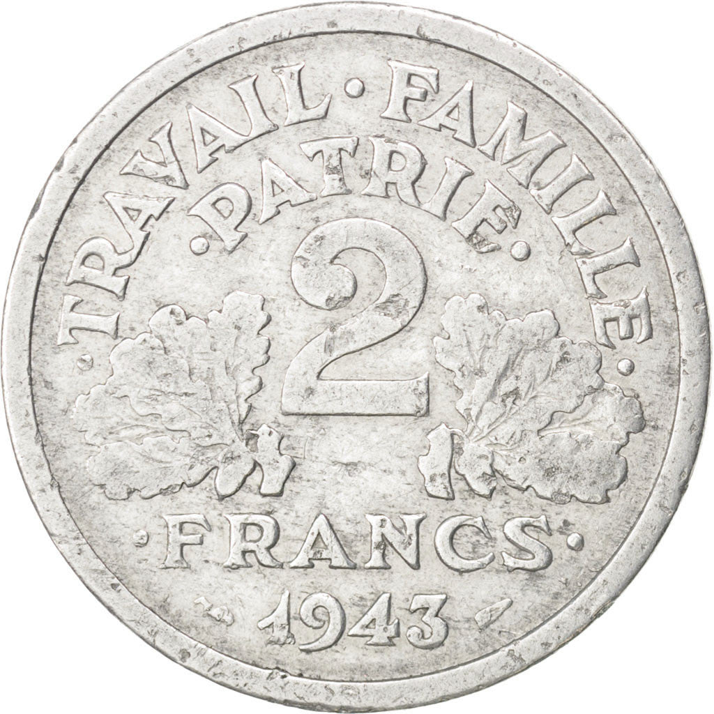 Monnaie, France, Bazor, 2 Francs, 1943, Beaumont le Roger, B+, Aluminium