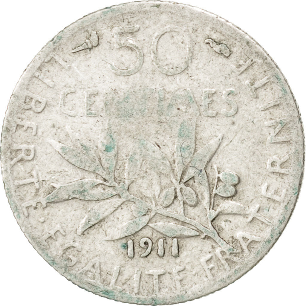 Coin, France, Semeuse, 50 Centimes, 1911, F(12-15), Silver, KM:854, Gadoury:420