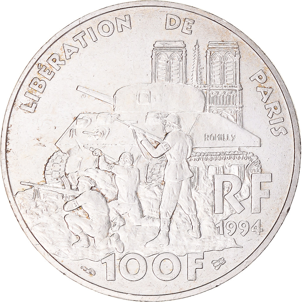 Coin, France, Libération de Paris, 100 Francs, 1994, AU(55-58), Silver