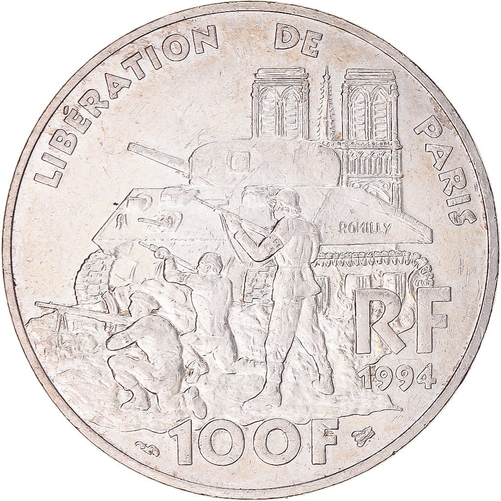 Coin, France, Libération de Paris, 100 Francs, 1994, AU(55-58), Silver