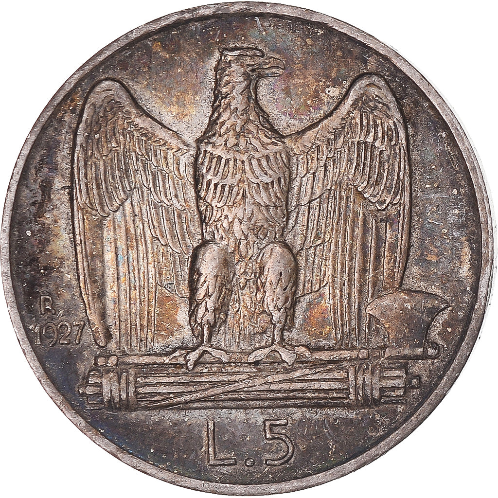 Coin, Italy, Vittorio Emanuele III, 5 Lire, 1927, Rome, AU(50-53), Silver