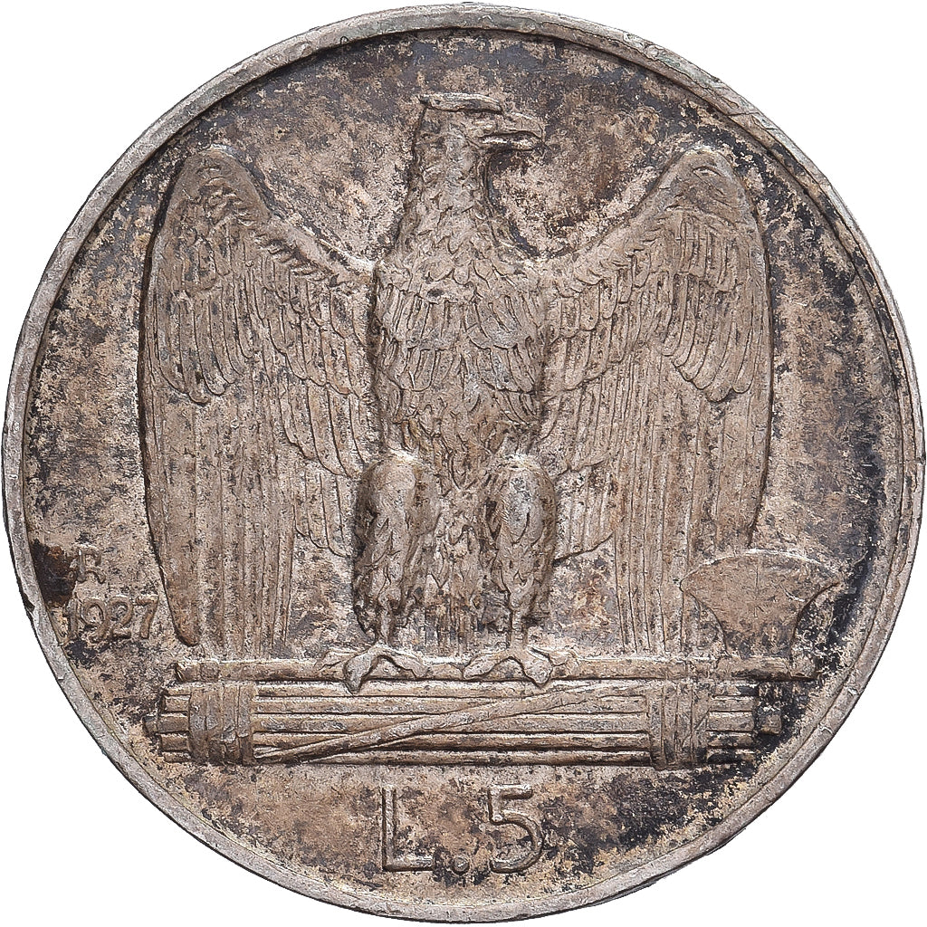 Moeda, Itália, Vittorio Emanuele III, 5 Lire, 1927, Rome, AU(50-53), Prata