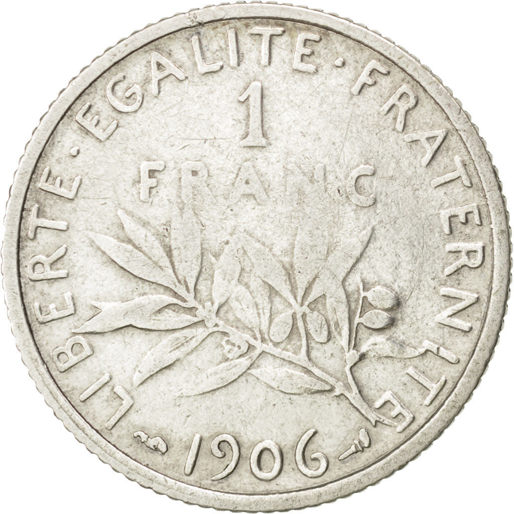 Moneda, Francia, Semeuse, Franc, 1906, BC+, Plata, KM:844.1, Gadoury:467