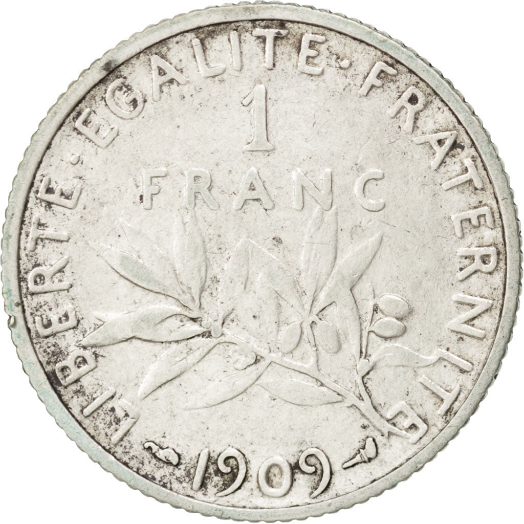 Moneta, Francja, Semeuse, Franc, 1909, EF(40-45), Srebro, KM:844.1, Gadoury:467
