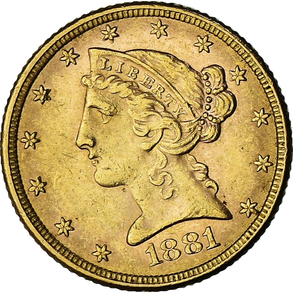 Coin, United States, $5, Half Eagle, 1881, Philadelphia, AU(55-58), Gold, KM:101