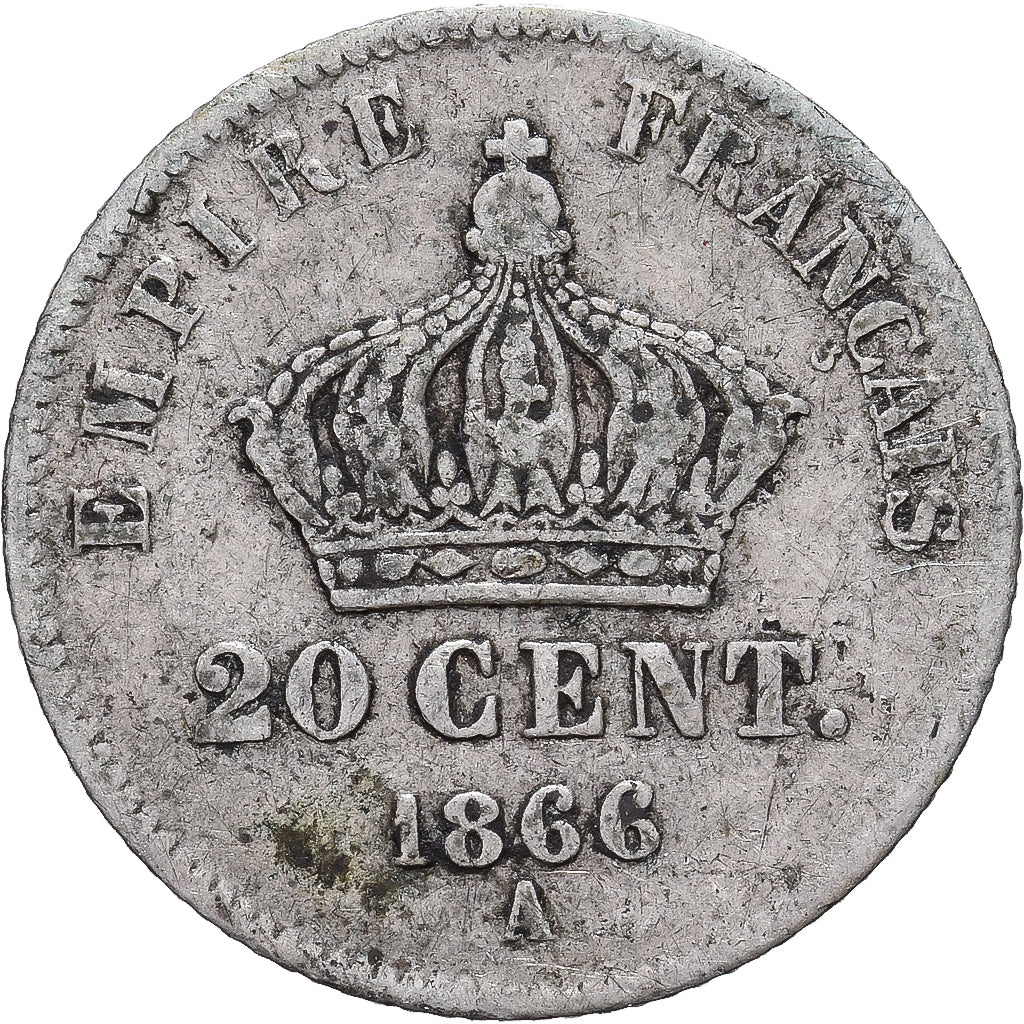 Coin, France, Napoleon III, 20 Centimes, 1866, Paris, VF(20-25), Silver