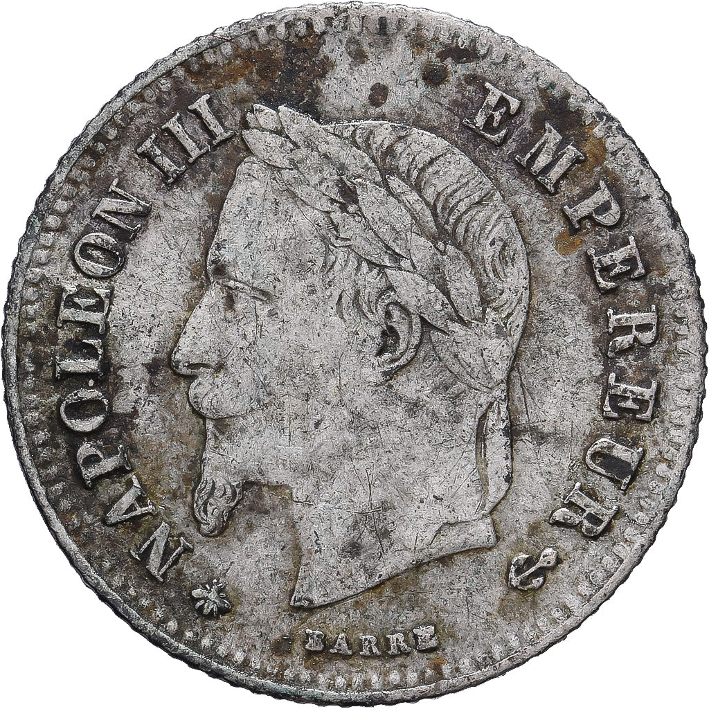 Moneda, Francia, Napoleon III, 20 Centimes, 1866, Paris, BC+, Plata, KM:805.1