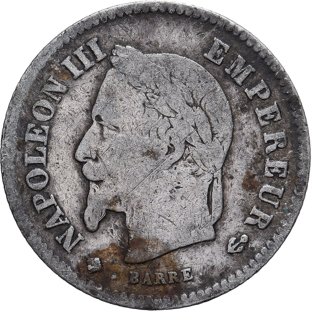 Moneta, Francja, Napoleon III, 20 Centimes, 1867, Strasbourg, VF(20-25), Srebro