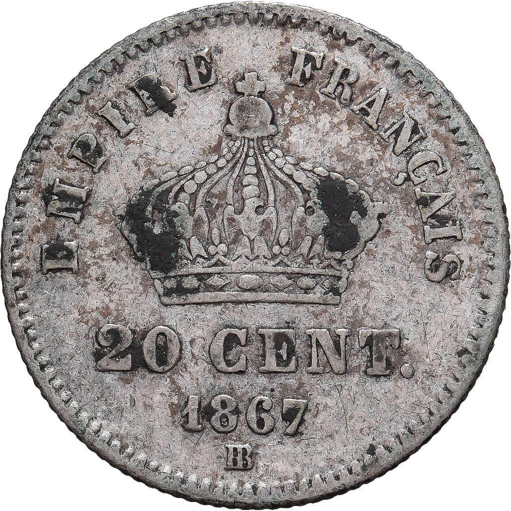 Monnaie, France, Napoleon III, 20 Centimes, 1867, Strasbourg, TB, Argent
