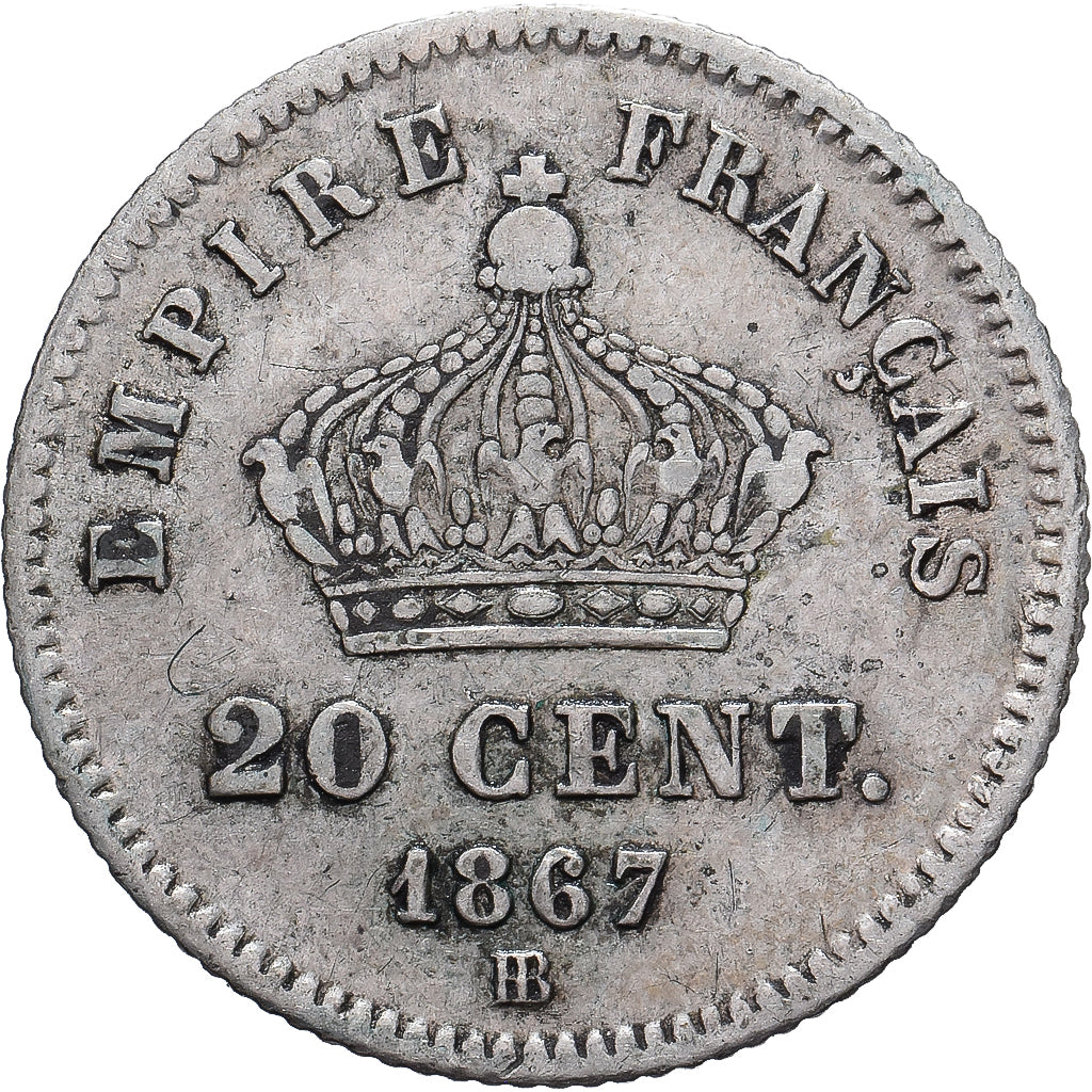 Monnaie, France, Napoleon III, 20 Centimes, 1867, Strasbourg, TB+, Argent