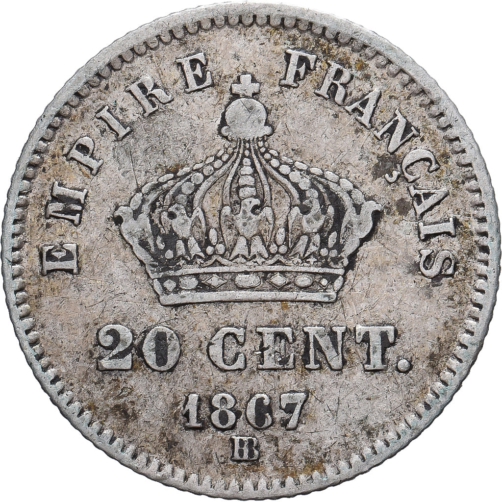 Monnaie, France, Napoleon III, 20 Centimes, 1867, Strasbourg, TB+, Argent