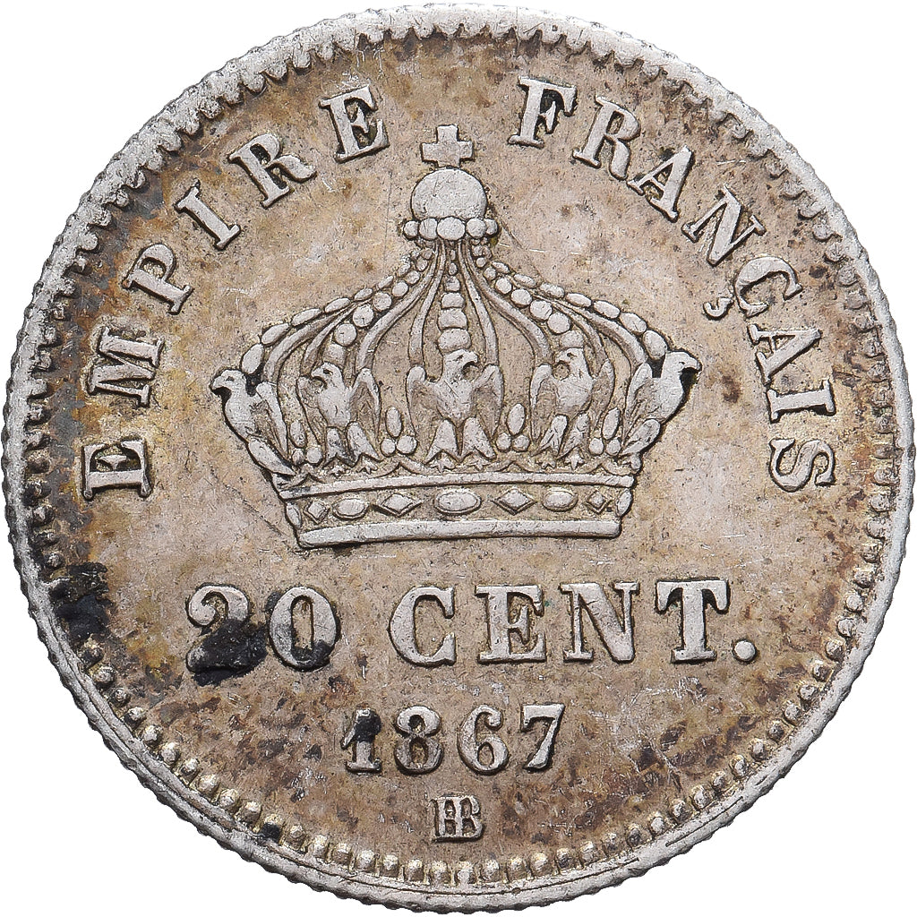 Münze, Frankreich, Napoleon III, 20 Centimes, 1867, Strasbourg, SS, Silber