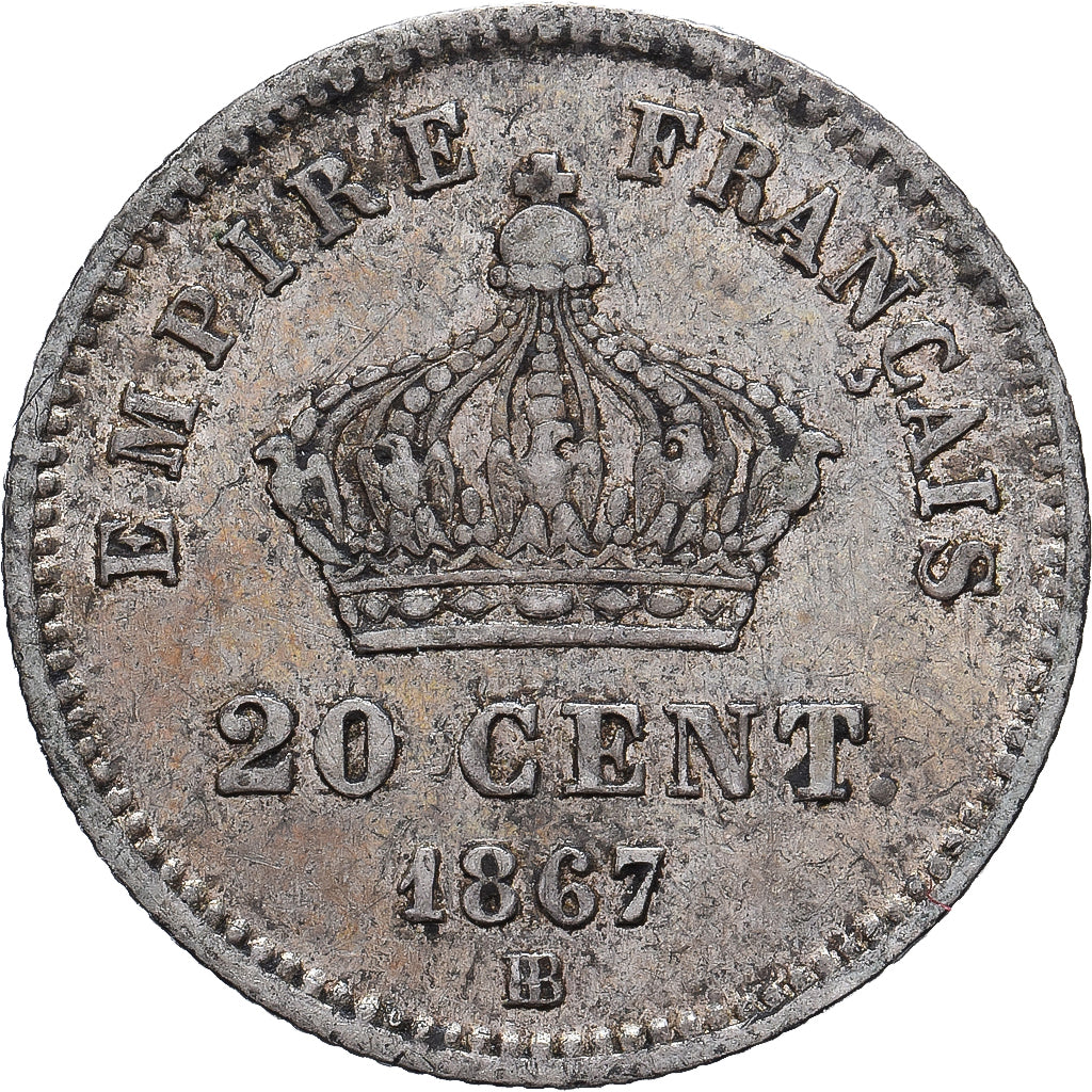 Monnaie, France, Napoleon III, 20 Centimes, 1867, Strasbourg, TTB, Argent