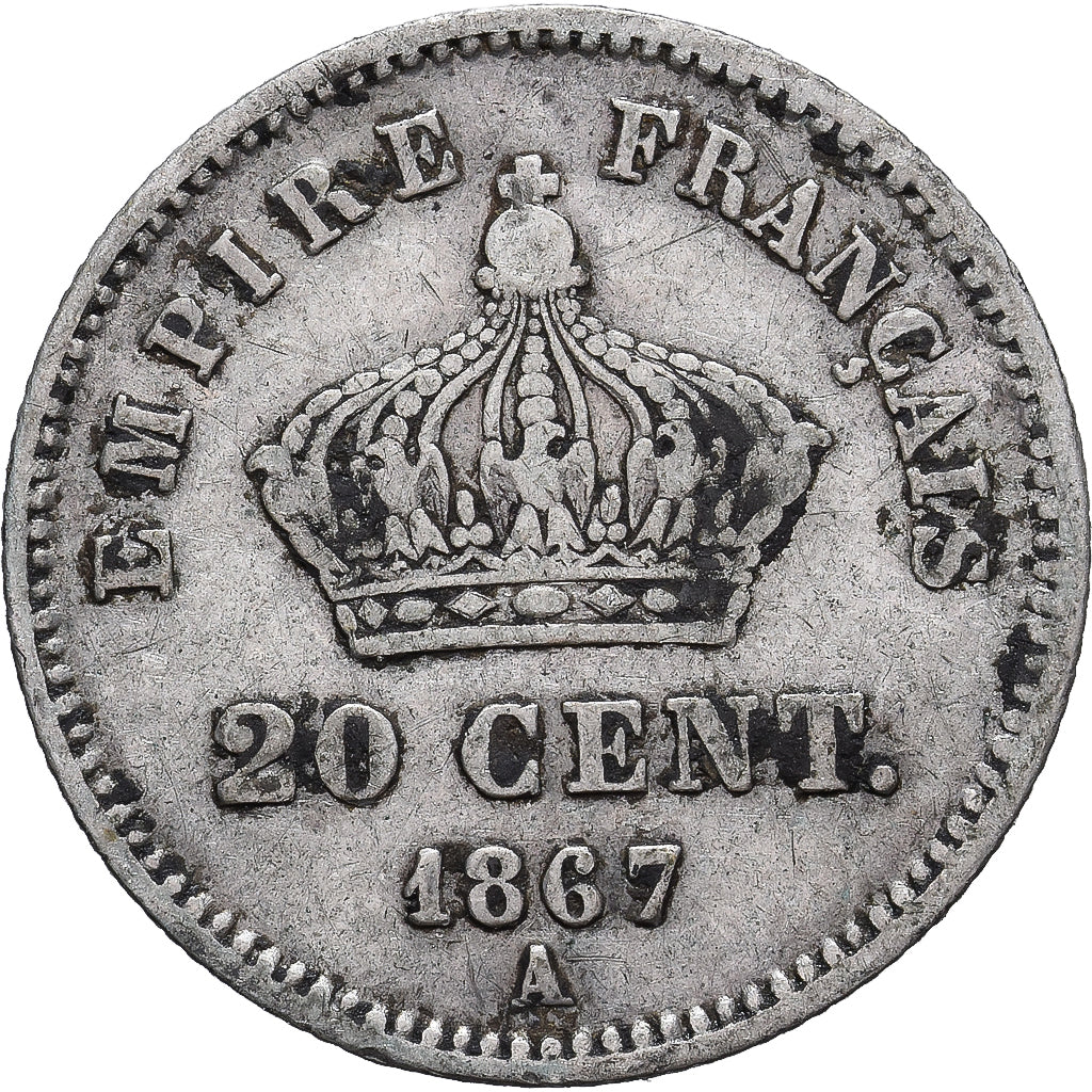 Münze, Frankreich, Napoleon III, 20 Centimes, 1867, Paris, S+, Silber