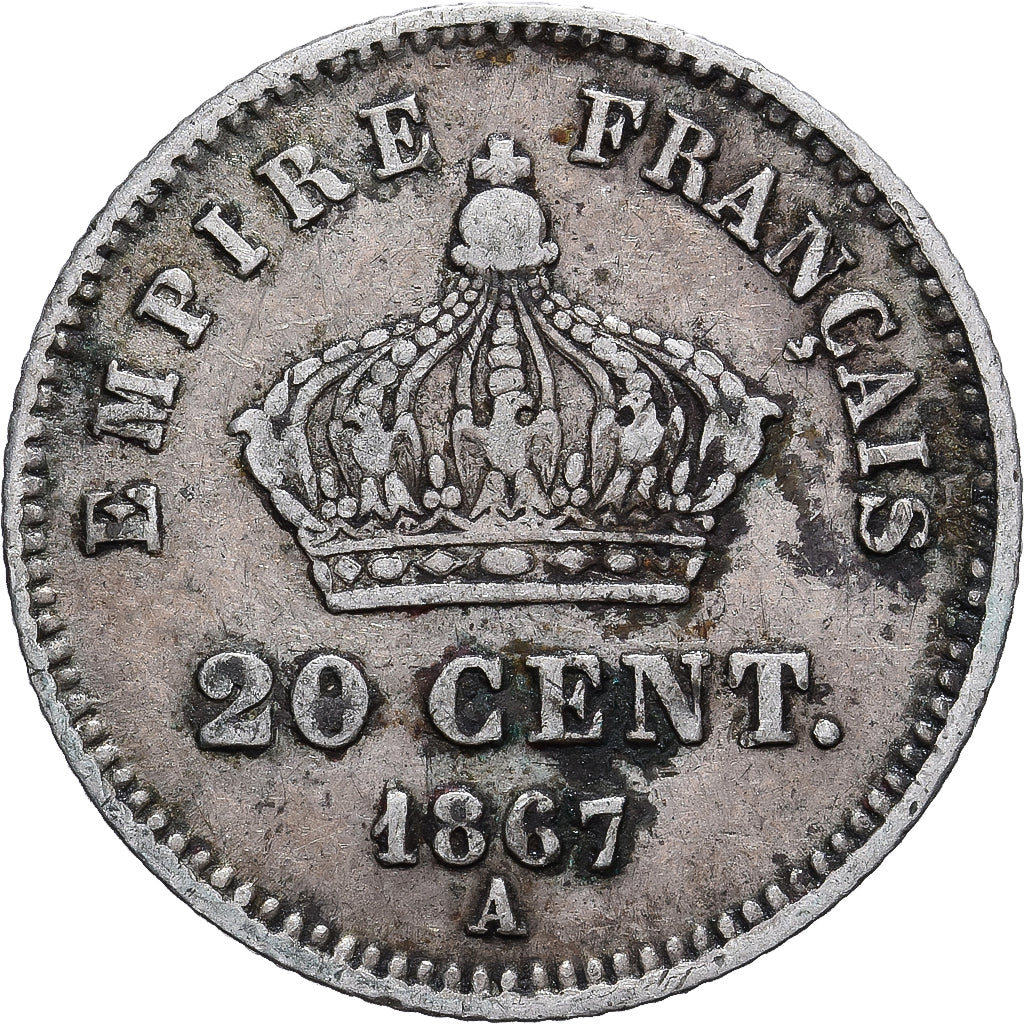 Moneta, Francja, Napoleon III, 20 Centimes, 1867, Paris, VF(30-35), Srebro
