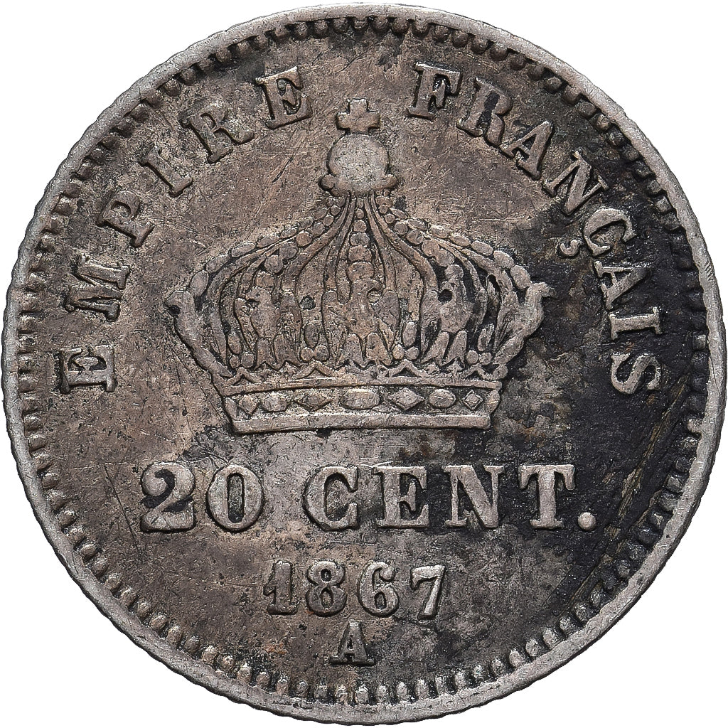 Moneta, Francia, Napoleon III, 20 Centimes, 1867, Paris, BB, Argento, KM:808.1