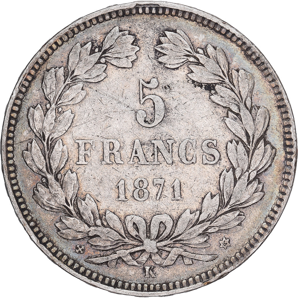 Coin, France, Cérès, 5 Francs, 1871, Bordeaux, VF(30-35), Silver, KM:818.2