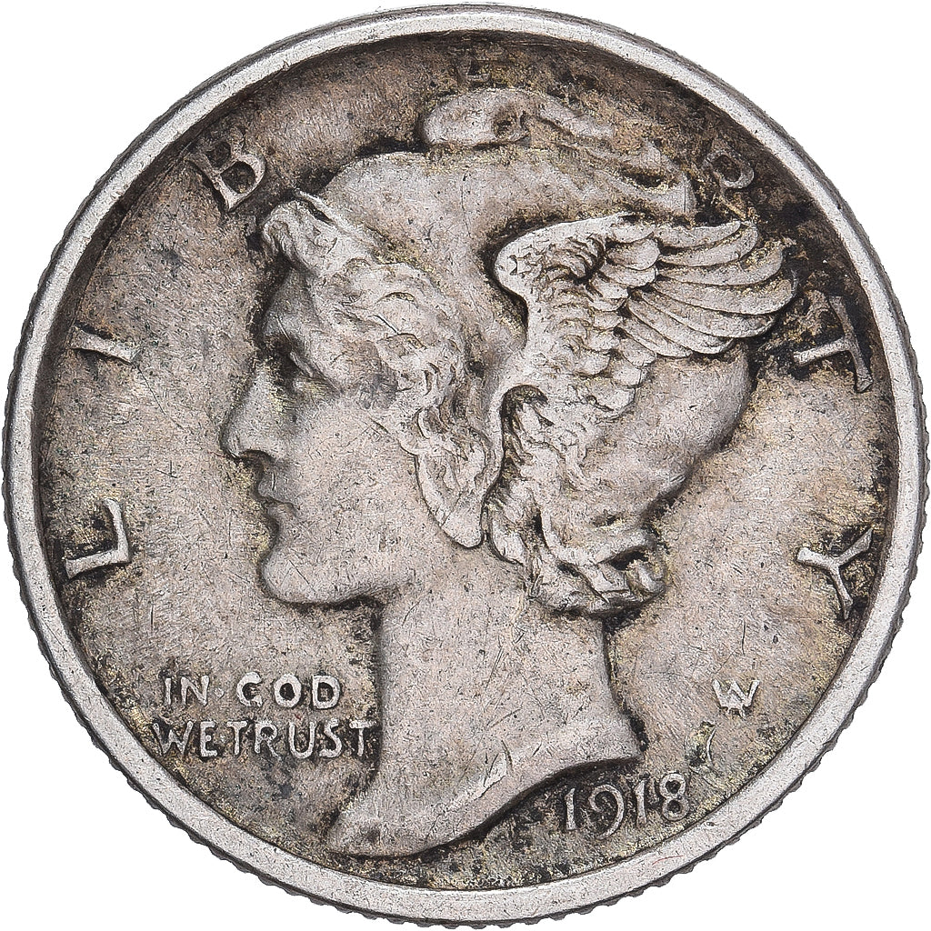 United States, Mercury Dime, Dime, 1918, San Francisco, AU(50-53), Silver