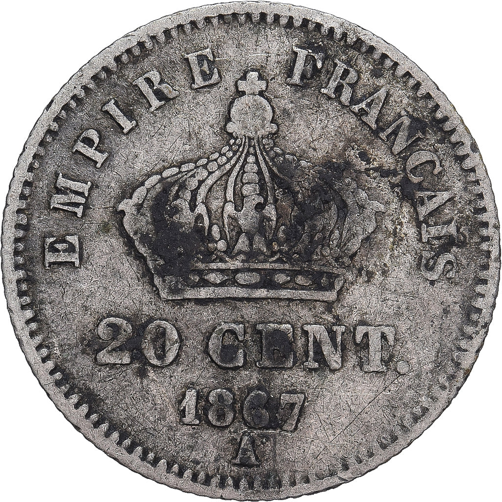 Monnaie, France, Napoleon III, 20 Centimes, 1867, Paris, B+, Argent