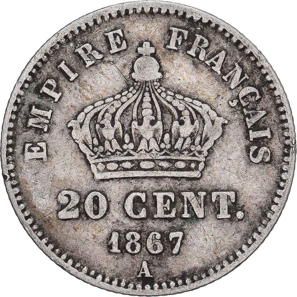 Coin, France, Napoleon III, 20 Centimes, 1867, Paris, F(12-15), Silver