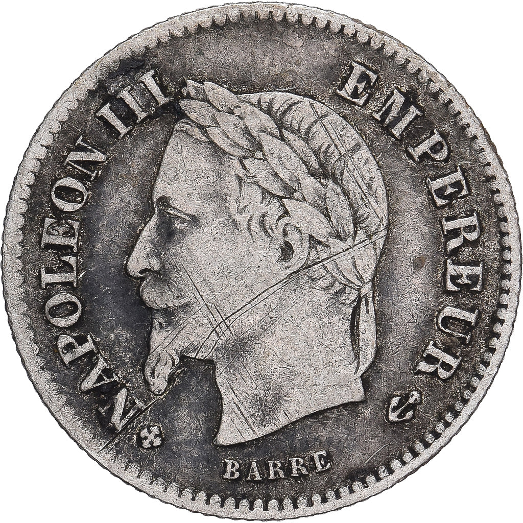 Moneta, Francja, Napoleon III, 20 Centimes, 1867, Strasbourg, VF(20-25), Srebro