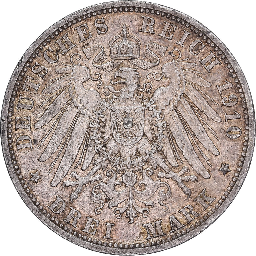 Coin, German States, PRUSSIA, Wilhelm II, 3 Mark, 1910, Berlin, AU(50-53)