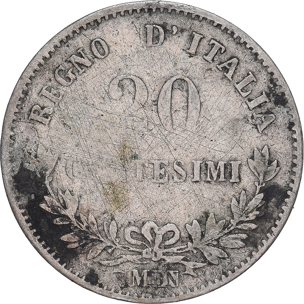 Moneta, Włochy, Vittorio Emanuele II, 20 Centesimi, 1863, Milan, VF(20-25)