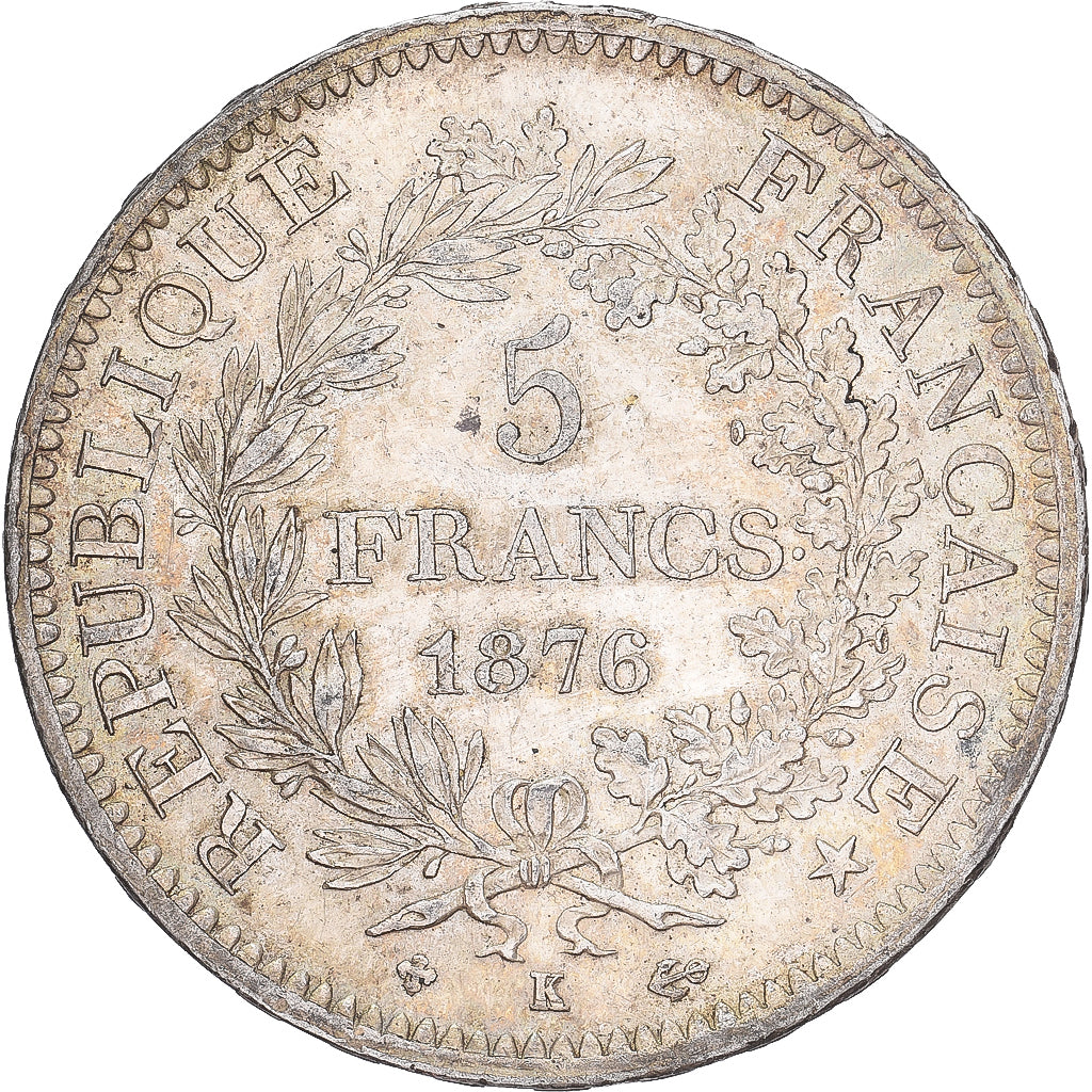 Coin, France, Hercule, 5 Francs, 1876, Bordeaux, AU(50-53), Silver, KM:820.2