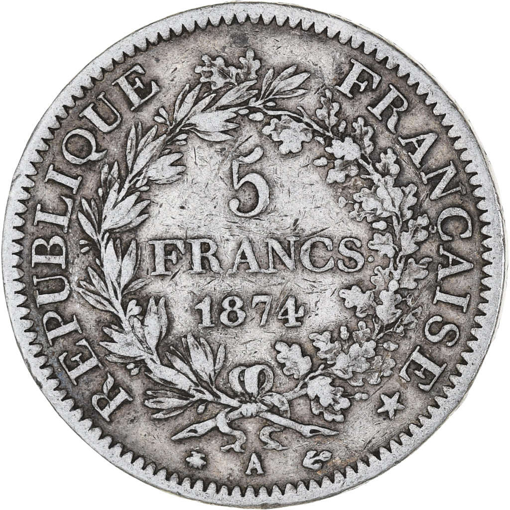 Moneta, Francia, Hercule, 5 Francs, 1874, Paris, MB, Argento, KM:820.1