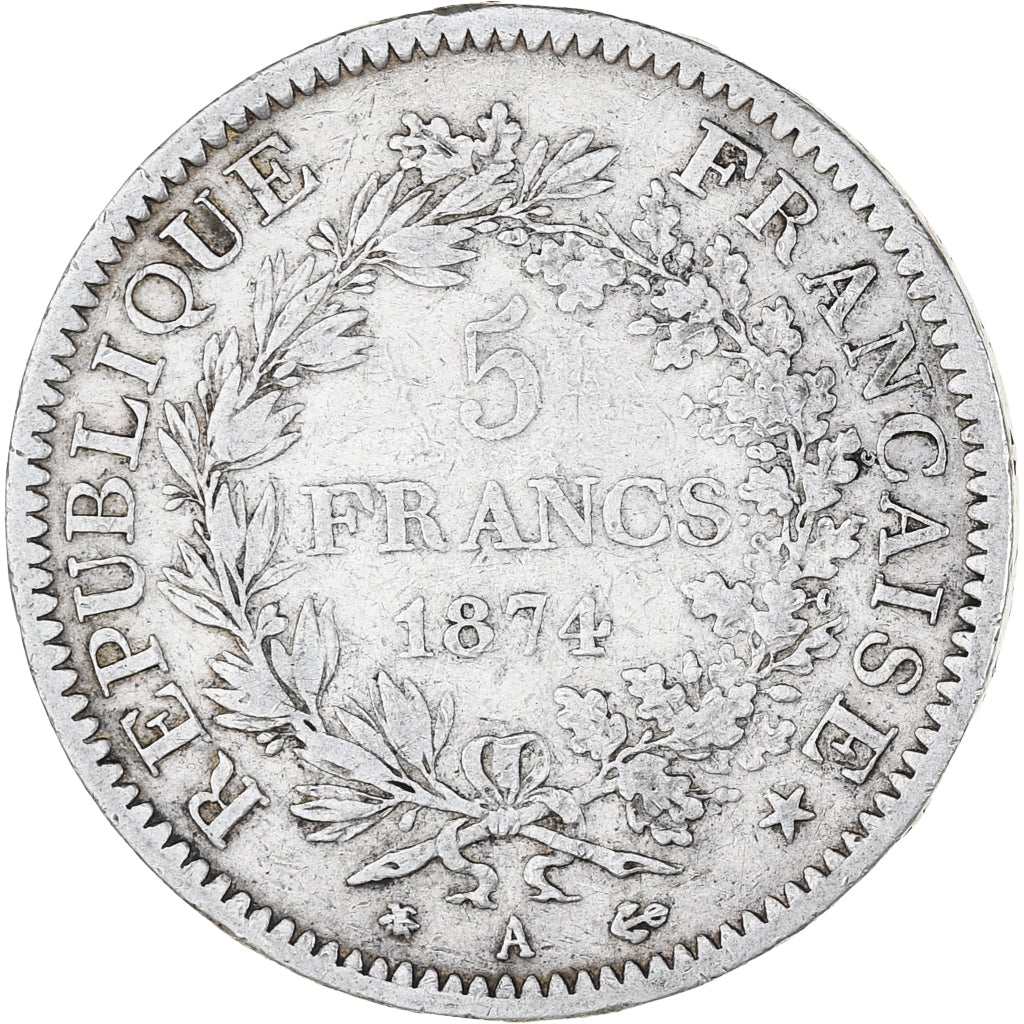 Coin, France, Hercule, 5 Francs, 1874, Paris, VF(20-25), Silver, KM:820.1