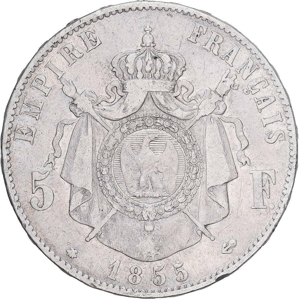 Coin, France, Napoleon III, 5 Francs, 1855, Strasbourg, VF(20-25), Silver