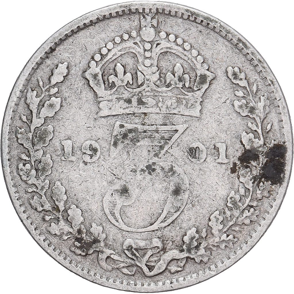 Coin, Great Britain, Victoria, 3 Pence, 1901, VF(20-25), Silver, KM:777