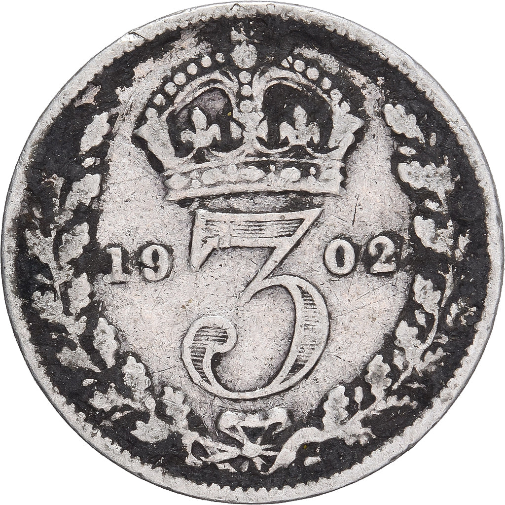 Moeda, Grã-Bretanha, Edward VII, 3 Pence, 1902, VF(20-25), Prata, KM:797.1