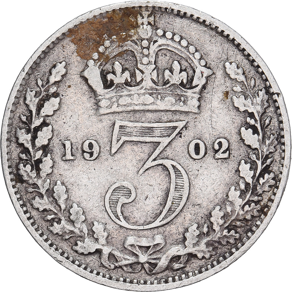 Munten, Groot Bretagne, Edward VII, 3 Pence, 1902, ZF, Zilver, KM:797.1