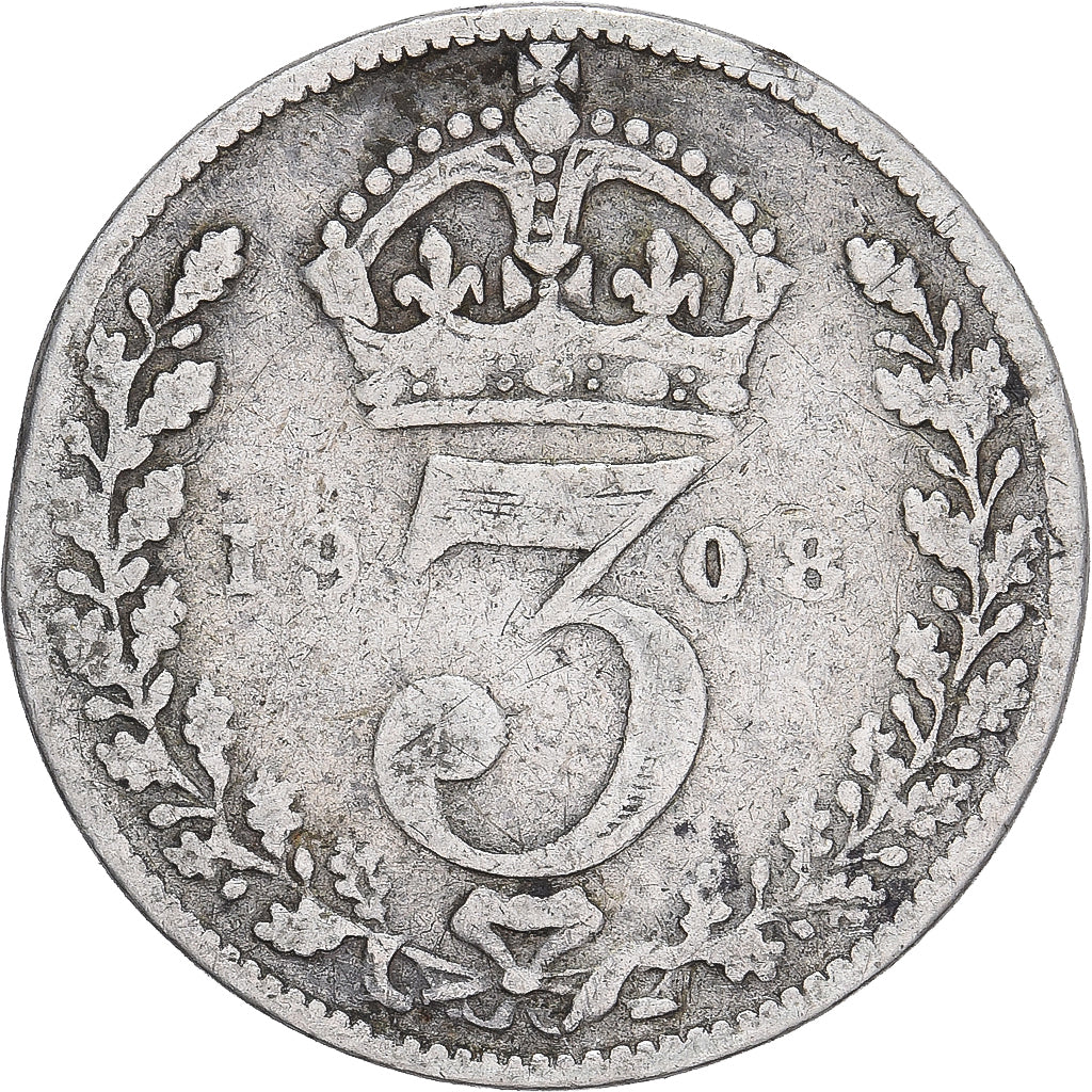 Munten, Groot Bretagne, Edward VII, 3 Pence, 1908, FR, Zilver, KM:797.2