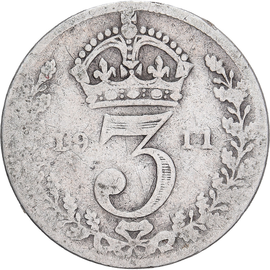 Coin, Great Britain, George V, 3 Pence, 1911, VF(20-25), Silver, KM:813