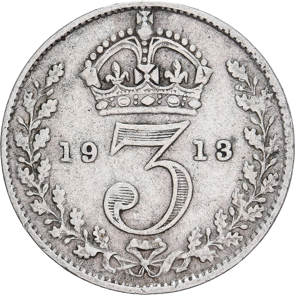 Moneda, Gran Bretaña, George V, 3 Pence, 1913, MBC, Plata, KM:813