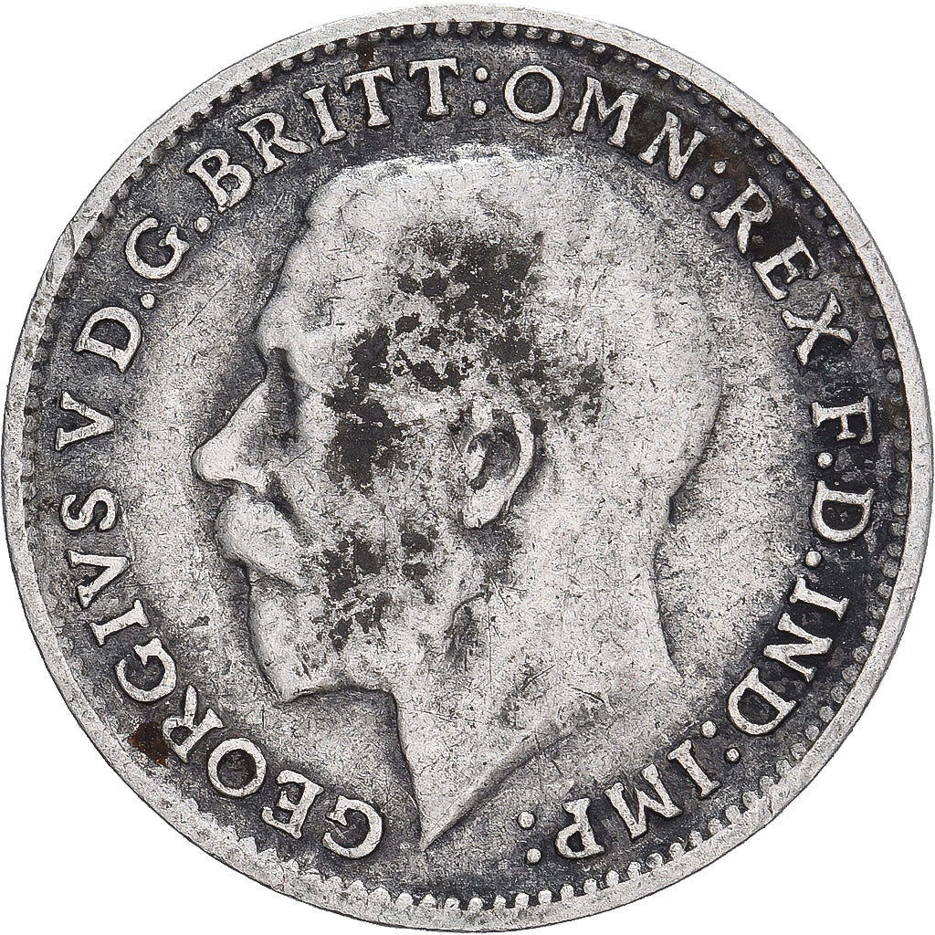 Moneda, Gran Bretaña, George V, 3 Pence, 1914, BC+, Plata, KM:813