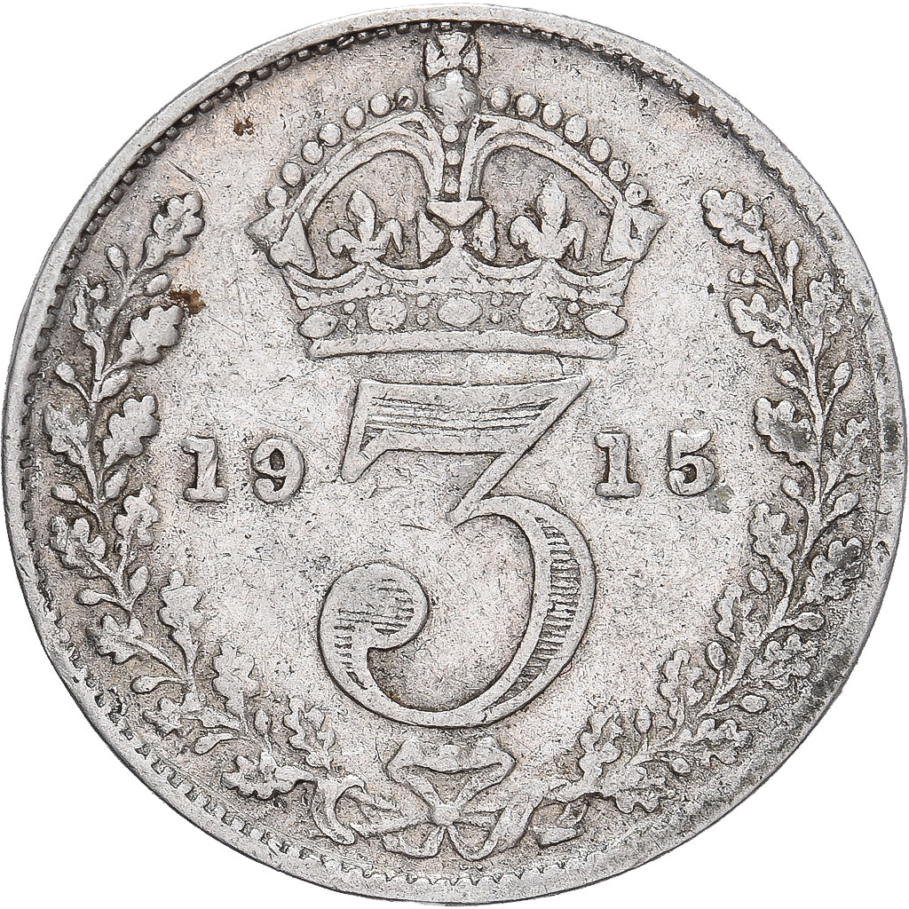 Moneda, Gran Bretaña, George V, 3 Pence, 1915, MBC, Plata, KM:813