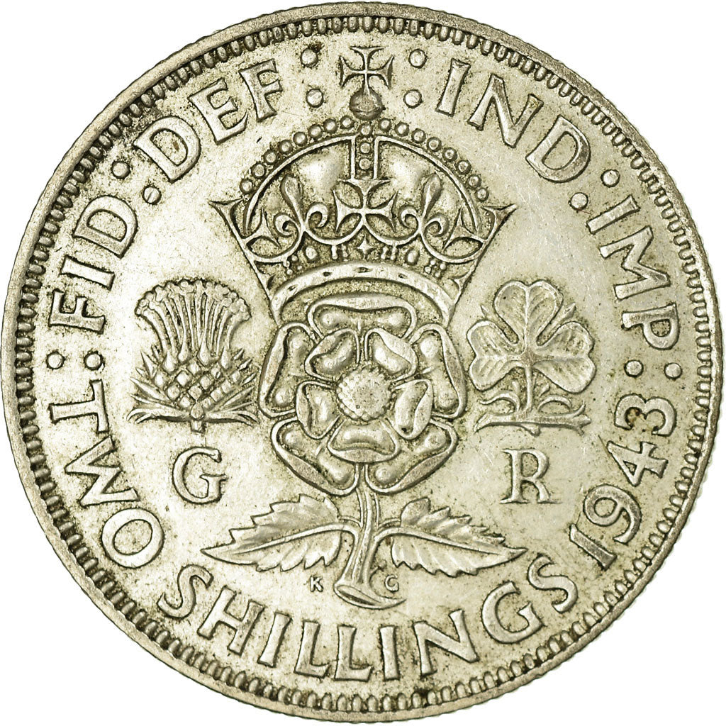 Monnaie, Grande-Bretagne, George VI, Florin, Two Shillings, 1943, TTB, Argent