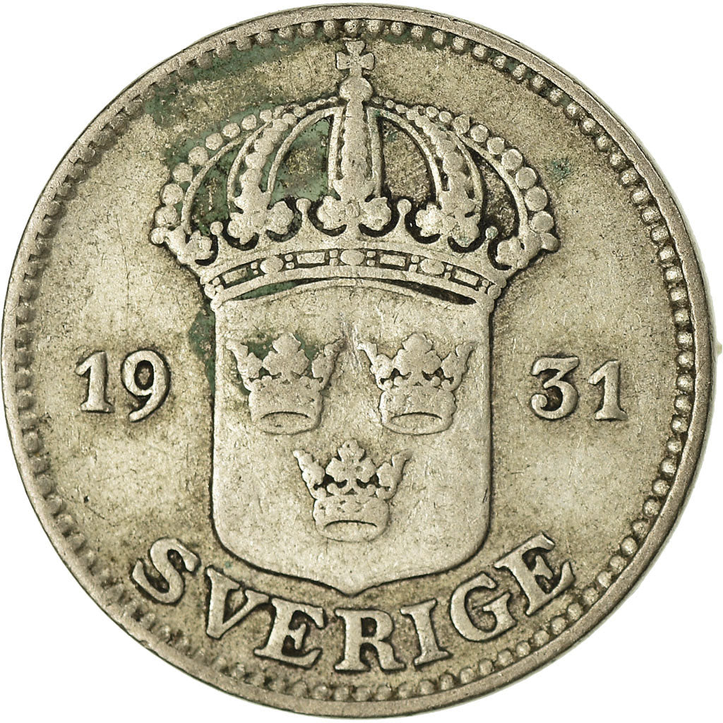 Moneta, Szwecja, Gustaf V, 25 Öre, 1931, EF(40-45), Srebro, KM:785