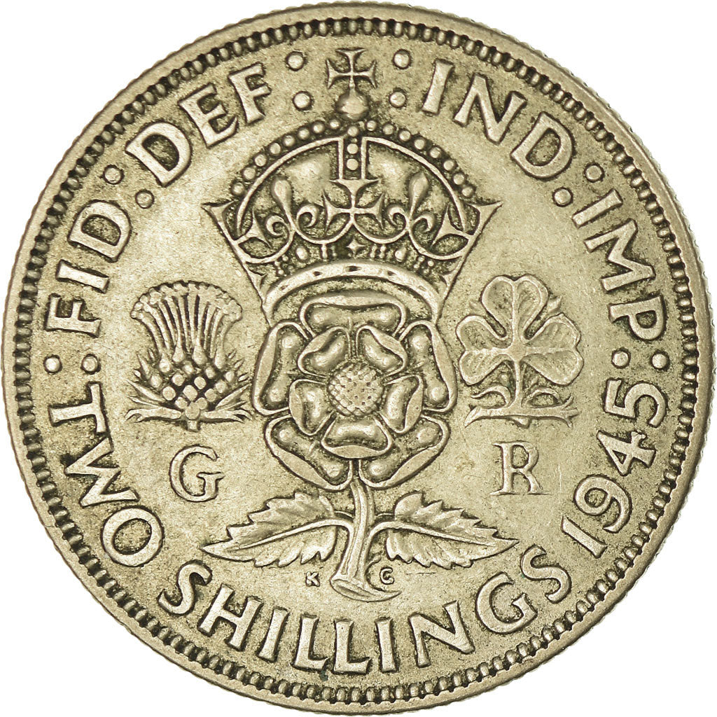 Monnaie, Grande-Bretagne, George VI, Florin, Two Shillings, 1945, TTB+, Argent