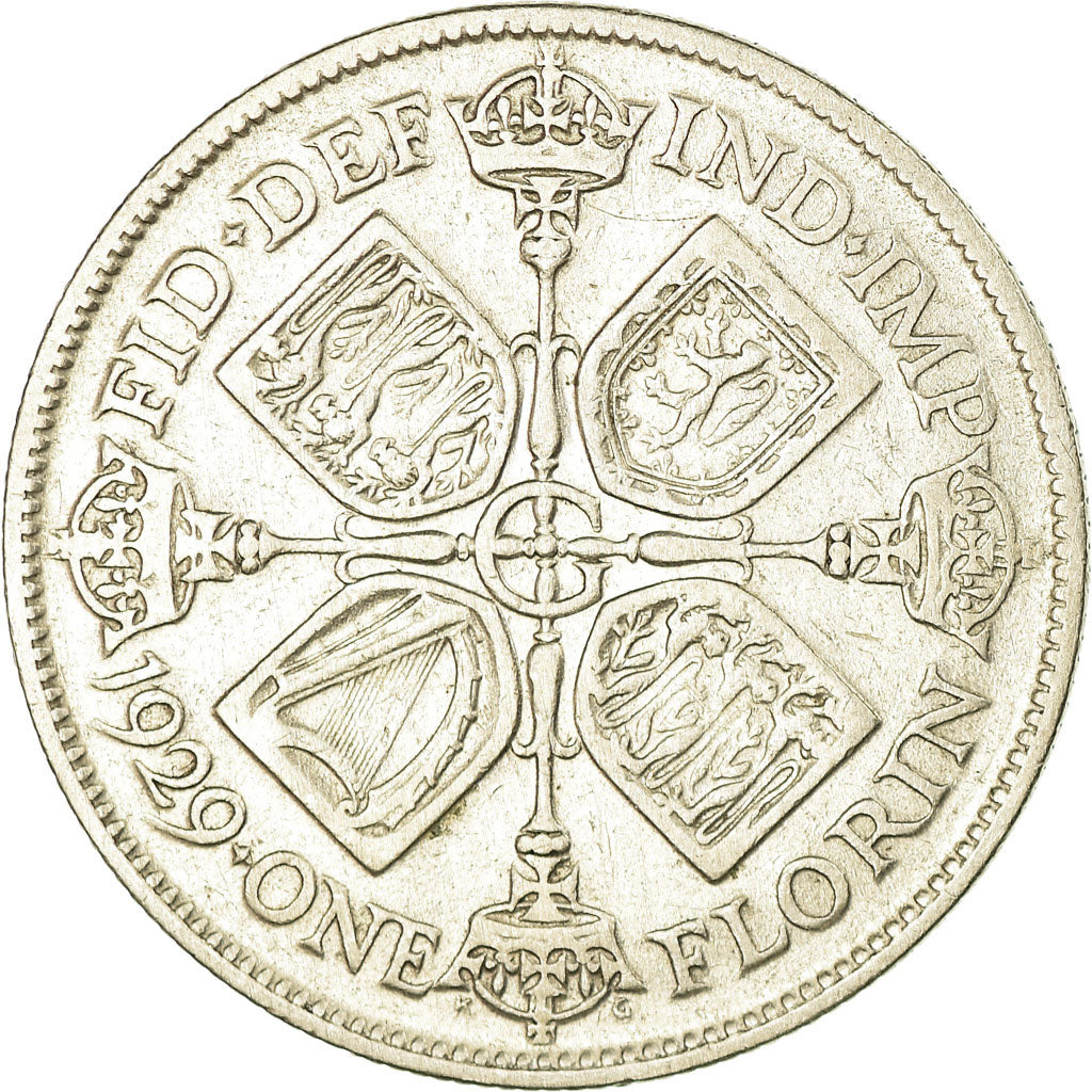 Moneda, Gran Bretaña, George V, Florin, Two Shillings, 1929, MBC, Plata, KM:834